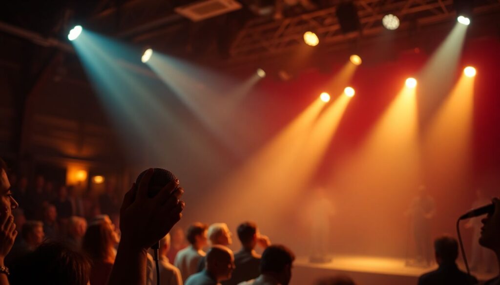 Свет и тень: работа операторов на ретро-шоу - иллюстрация