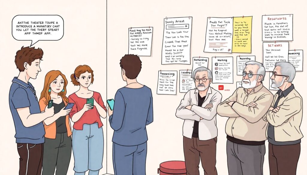 Этикет старшего поколения актеров на сцене - иллюстрация